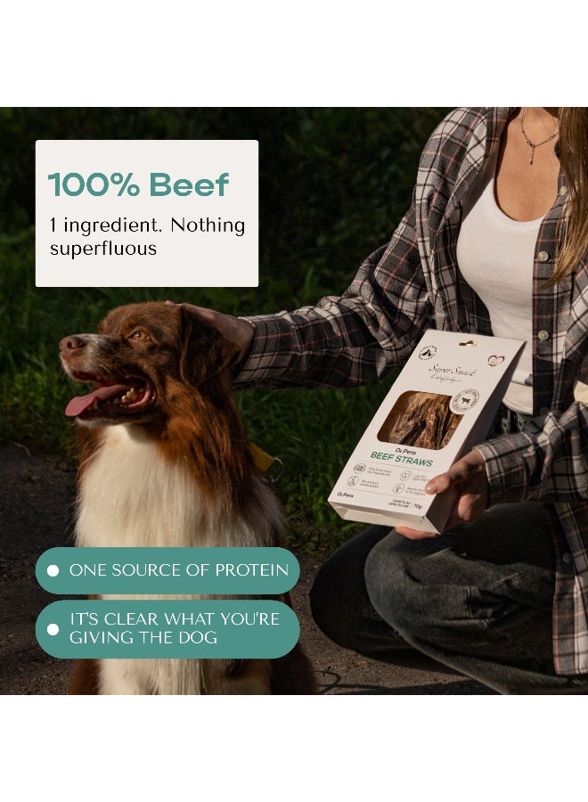O2Pets Dog and Puppy Beef Straws Natural Treats – 100% Beef Udder Single Ingredient Sticks – Long Lasting Chews for Teeth Hygiene & Plaque Control, High Protein Dog Chew Snack 70g - Image 2